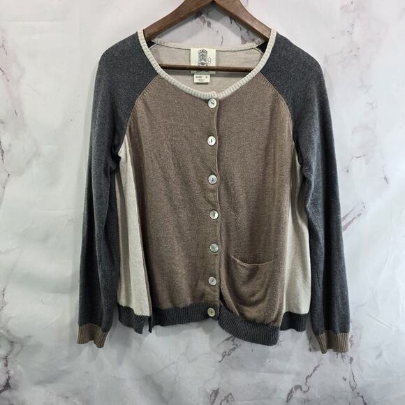 Anthropologie Sweater Womens Small Gray Brown Colorblock Cardigan Lilis Closet - Picture 1 of 12